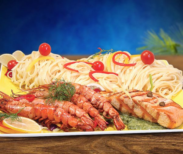 Grilled Salmon Steak And Shrimp