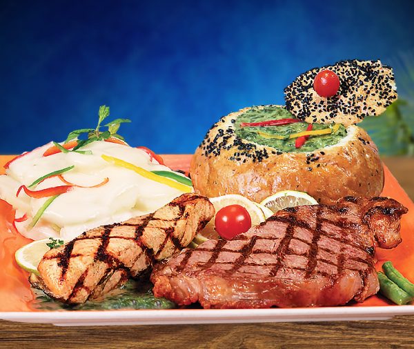 Rib-Eye And Salmon Steak