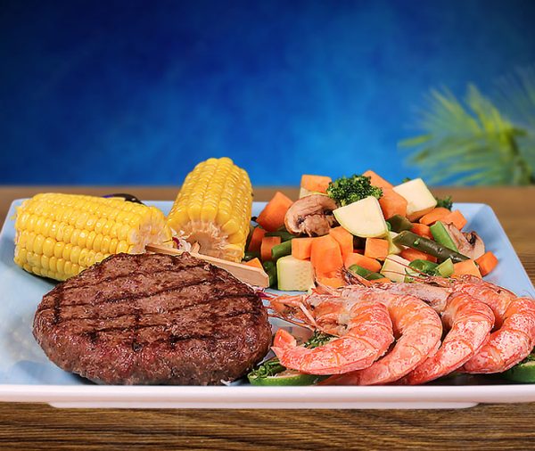 Grilled Beef Burger and Shrimp